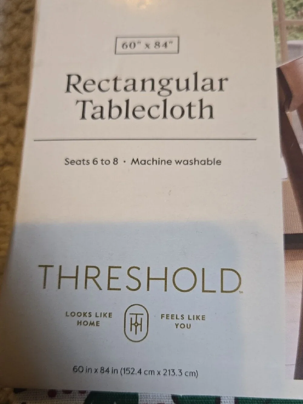 Threshold White Rectangular Tablecloth with Green Holly and Red Berry Border 933